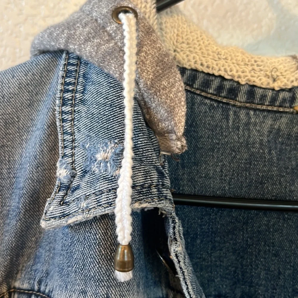 Free People distressed Denim and sweatshirt hooded jacket size M - Picture 5 of 11